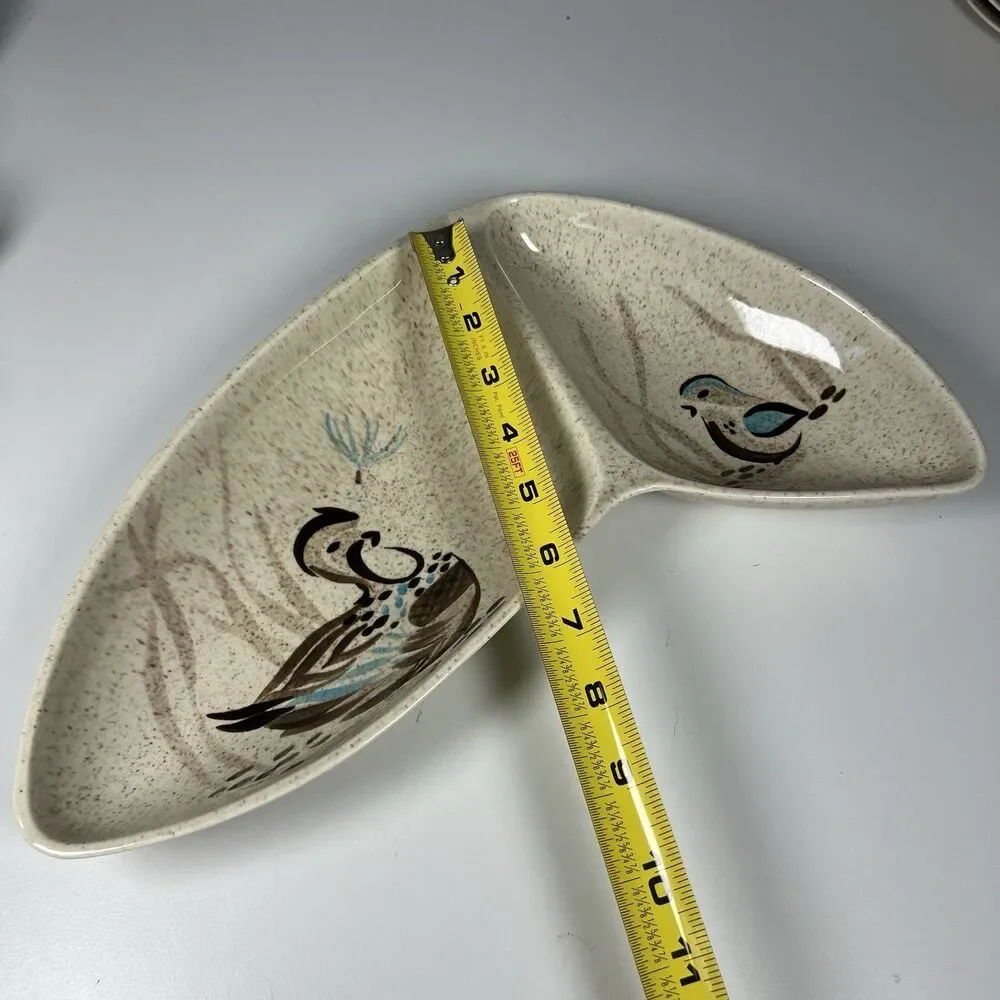 Vintage Mid-Century Red Wing Pottery Bob White  Boomerang,  Divided Serving Dish